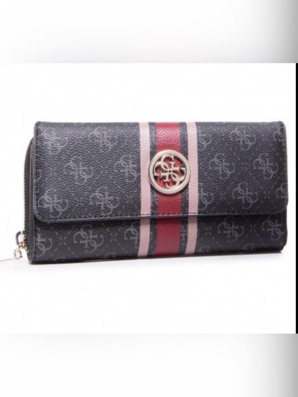 Guess Women’s SWSS7876620 COA Logo Flap Wallet Black Stripe Organizer